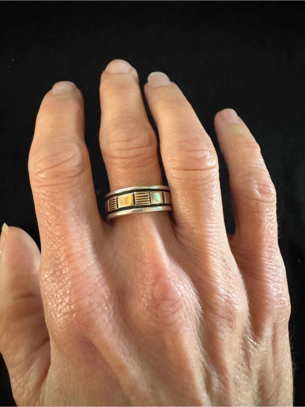 Vintage Alvin Monte Sterling Silver & 14K Gold Band Ring Size 7.5